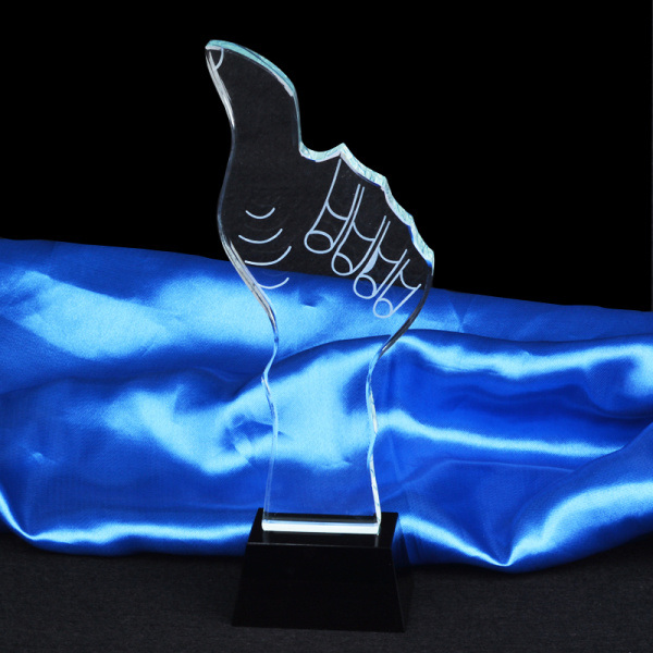 K9 Crystal Glass Trophy Award Thumb with Black Base