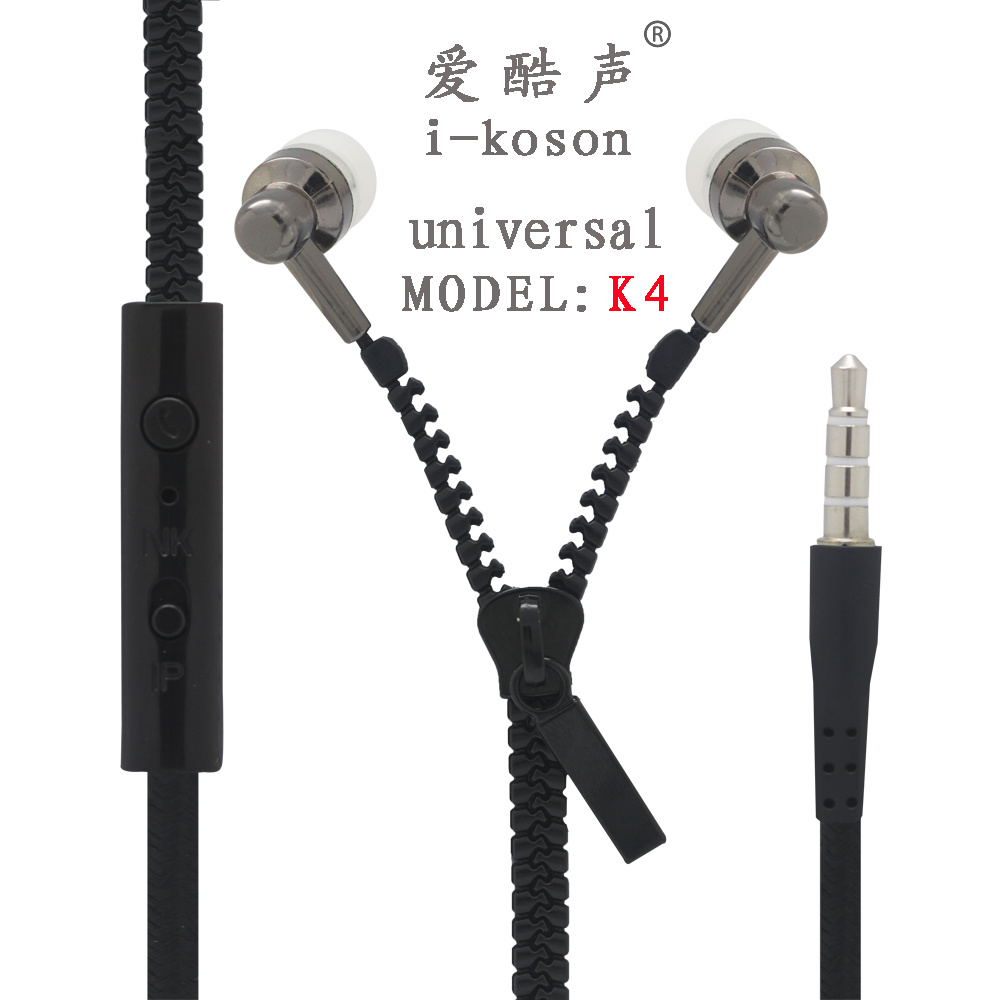 Zipper Metal Universal Order Design Stereo Earphone