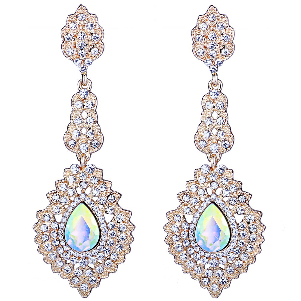 Factory Wholesale CZ Zircon Crystal Teardrop Bride Elegant Dangle Earrings