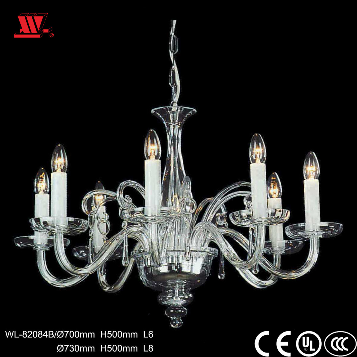 Traditional Crystal Chandelier with Glass Arms Wl-82084b