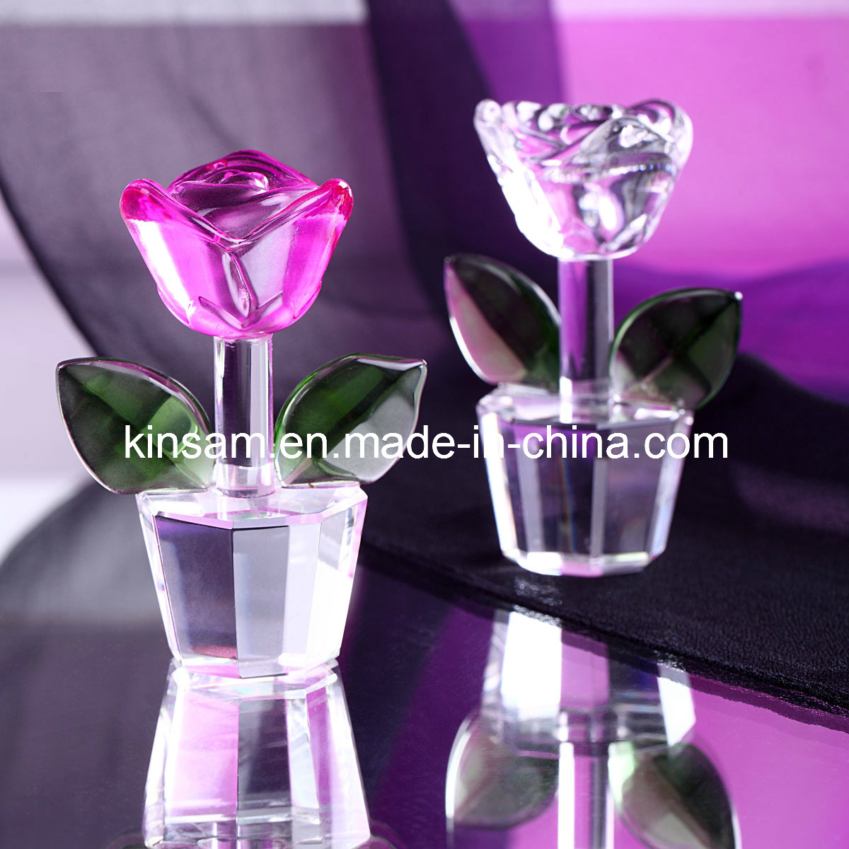 Small Colorful Crystal Flower, Glass Rose for Wedding Favors (KS19016)