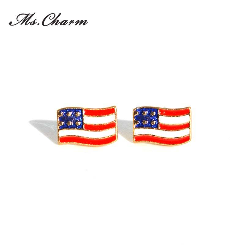 USA Flag Crystal Imitation Pearl Stud Earrings with Plating Gold