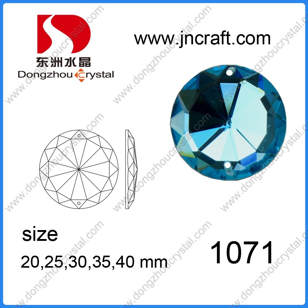 Dz-1071 Flat Back Blue Mirror Round Glass Beads with Holes for Wedding Dress