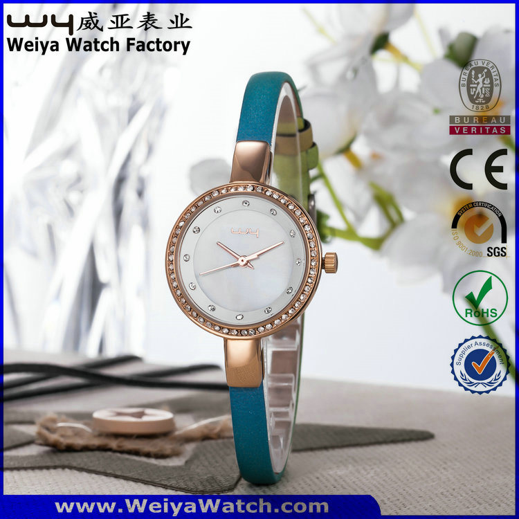 ODM Leather Strap Watch Quartz Fashion Ladies Wrist Watches (Wy-075C)