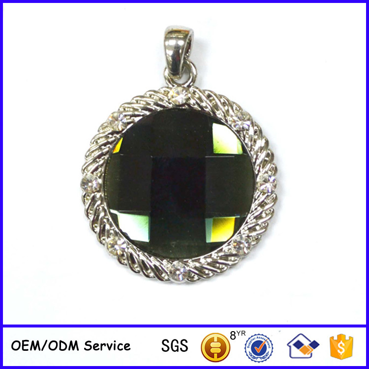 Wholesale Round Big Green Stone Crystal Necklace Pendant 16642
