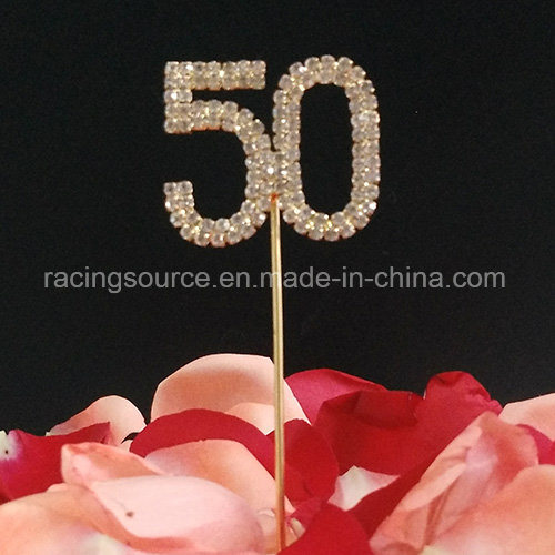 50th Number Gold Wedding Annivesary Rhinestone Wedding Cake Topper for Birthday Party