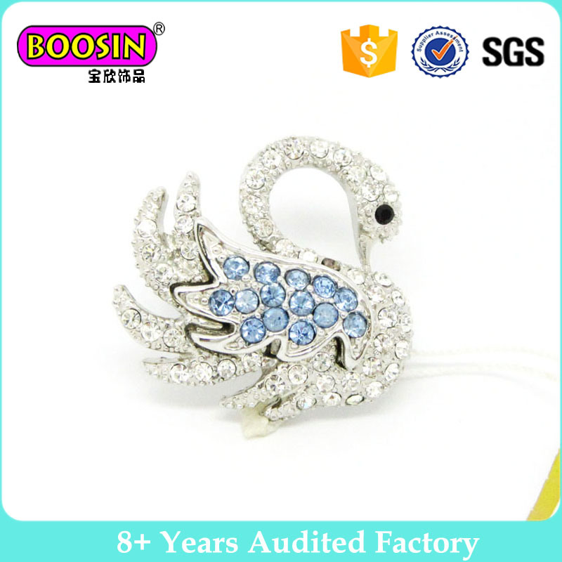 Custom High Quality Metal Crystal Swan Shape Brooch