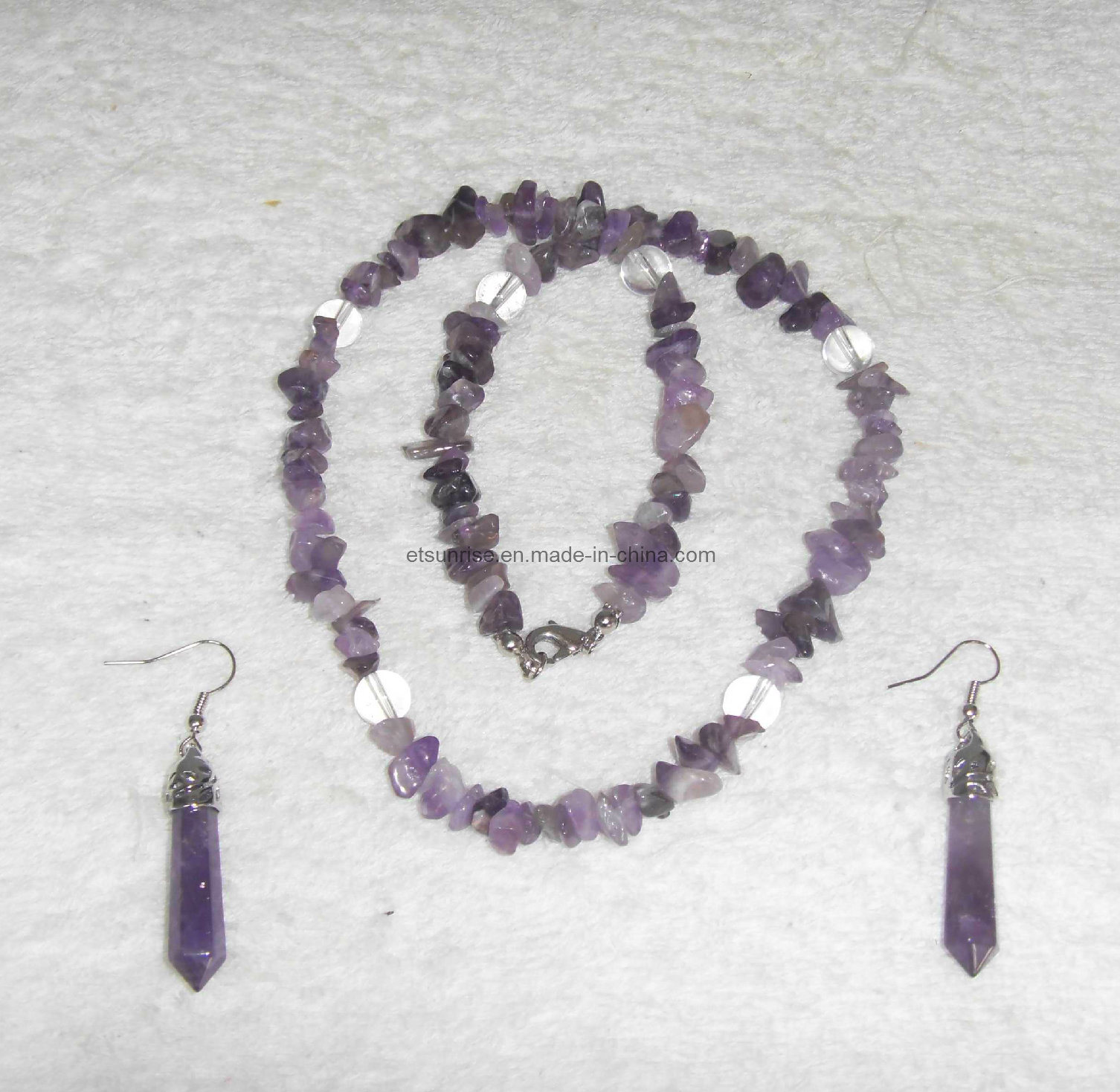 Semi Precious Stone Natural Crystal Amethyst Charming Necklace Jewelry Sets