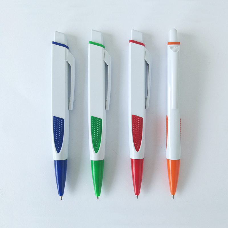 White Plastic Ball Pen with Rubber for Promotion (P3025)