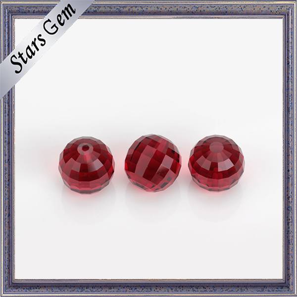 Deep Red Round Faceted Cut Glass Beads with Hole