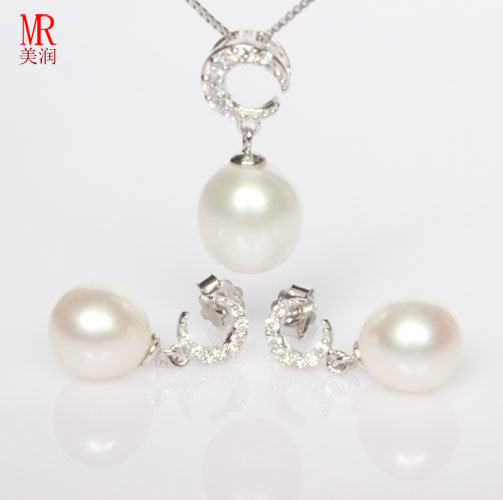 925 Silver Freshwater Pearl Jewelry Set, Pendant, Earrrings