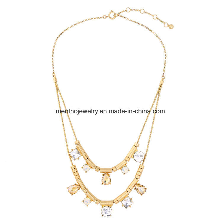 New Popular Simple Multilayer Alloy Inlaid Diamond Women Necklace Water Drop Design Pendant Jewelry