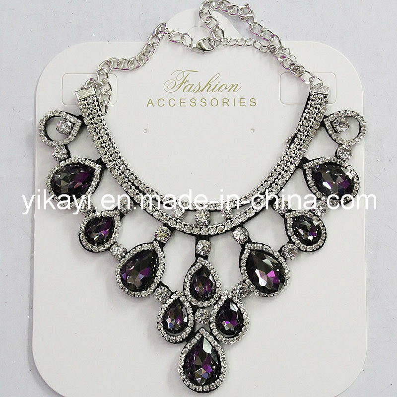 Lady Fashion Jewelry Grey Waterdrop Glass Crystal Pendant Necklace (JE0211-grey)