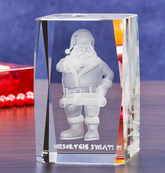 Father Christmas Crystal Glass Cube with 3D Laser Engraving