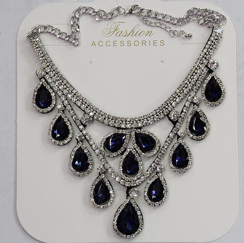 Lady Fashion Waterdrop Glass Crystal Pendant Necklace Costume Jewelry (JE0214-blue)