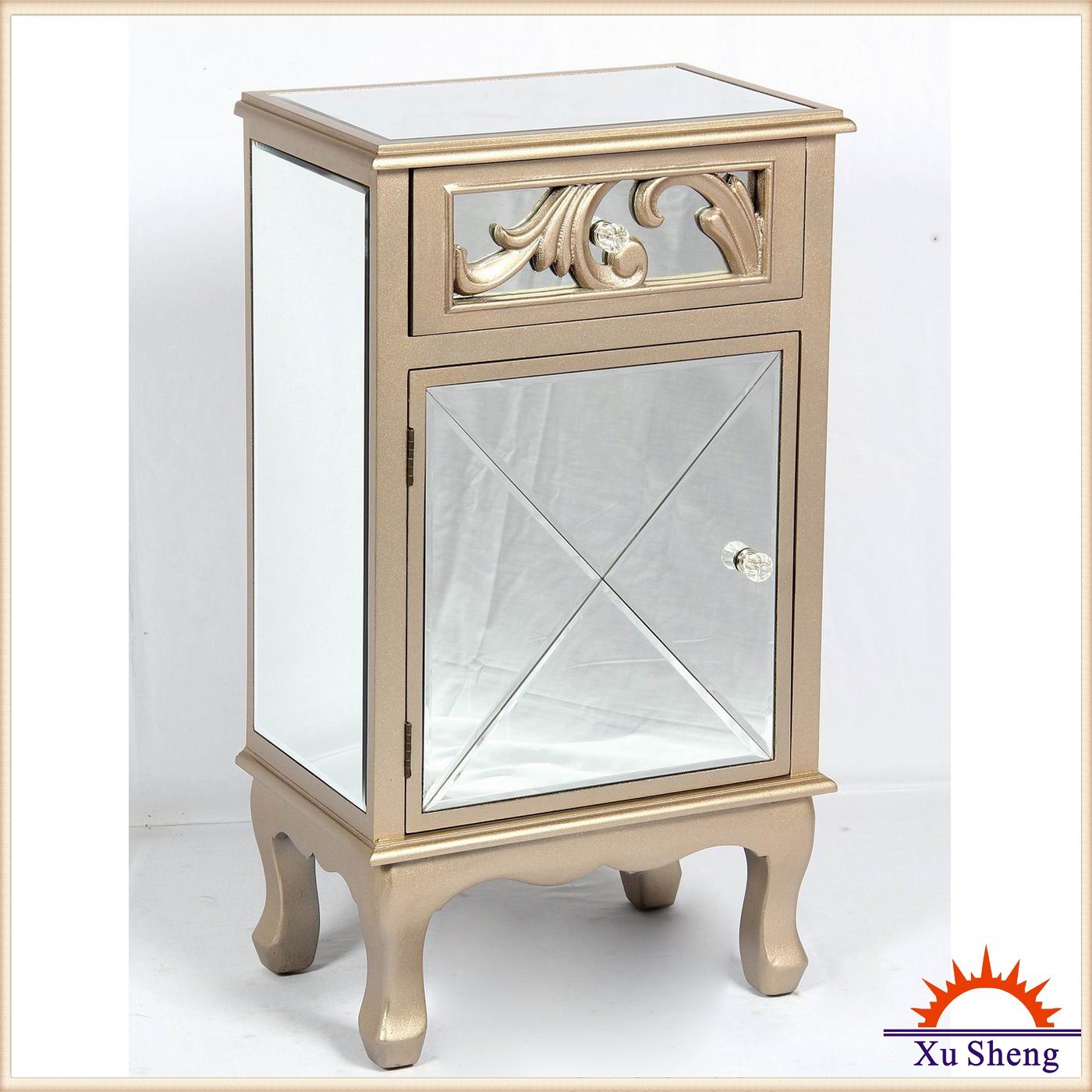 Home Furniture Accent Antique Wooden Mirrored Console for Living Room or Bedroom-Champagne