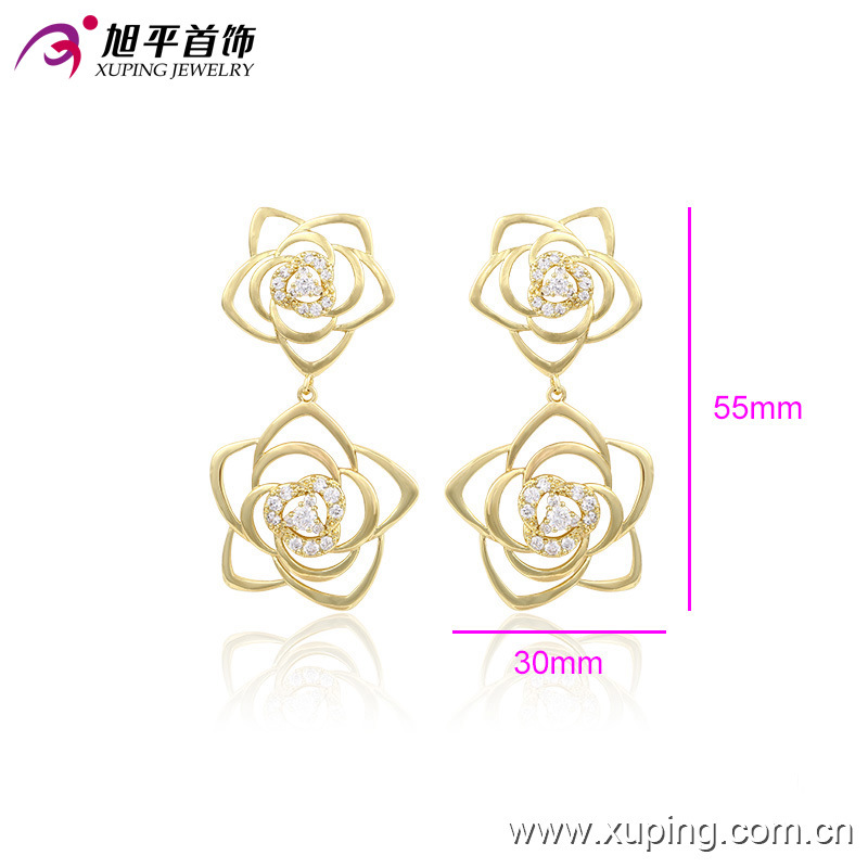 Xuping Fashion 14k Gold-Plated Flower Luxury Zirconia Earring 90041