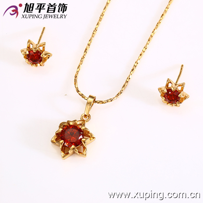 Xuping Fashion Gold Flower-Shaped Alloy Jewelry Set with CZ Diamond --62579