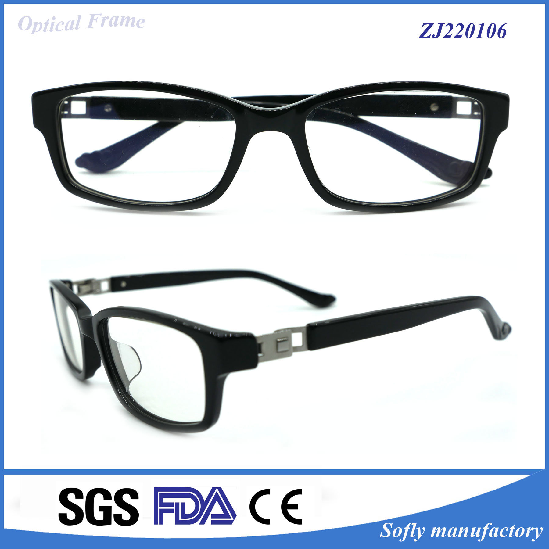 Handmade Eye Glasses Metal Acetate Optical Frame with Custom Printing