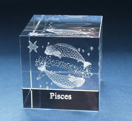 Crystal Cube with 3D Fish