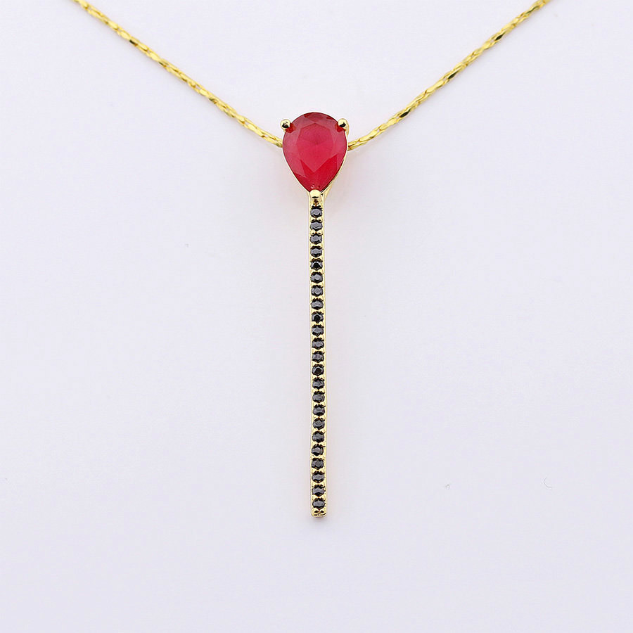 Long Chain Crystal Pendant Pure Gold Plated Necklace Jewellery