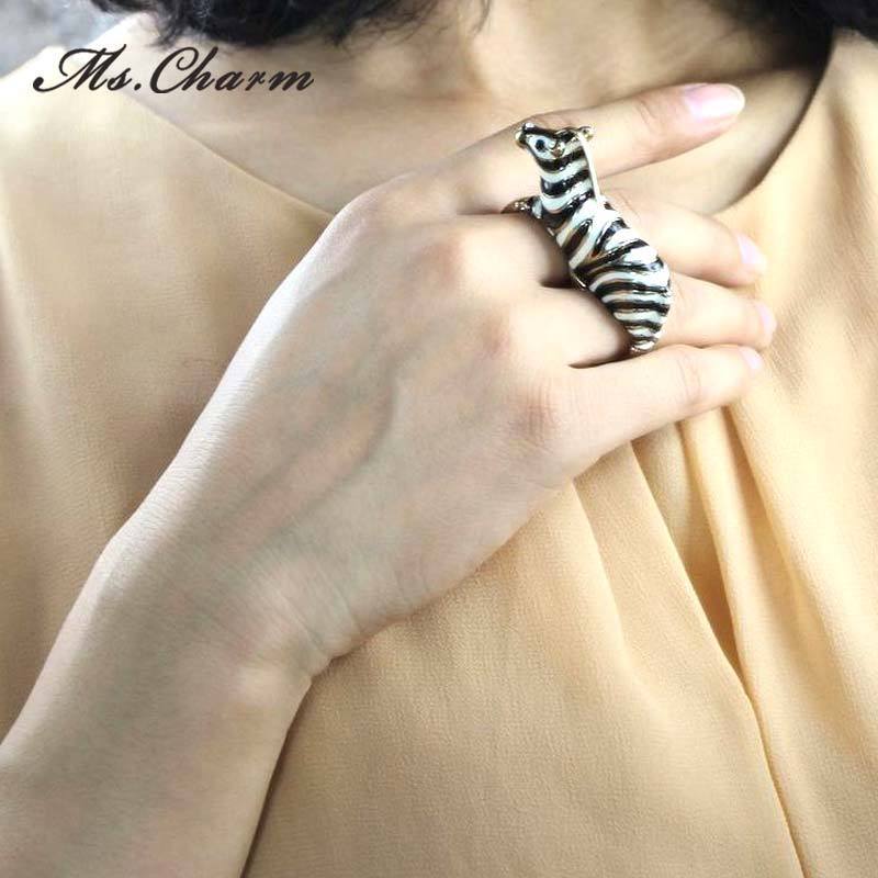 Zebra Double Finger Rings Crystal Fashion Jewelry Big Rings Women