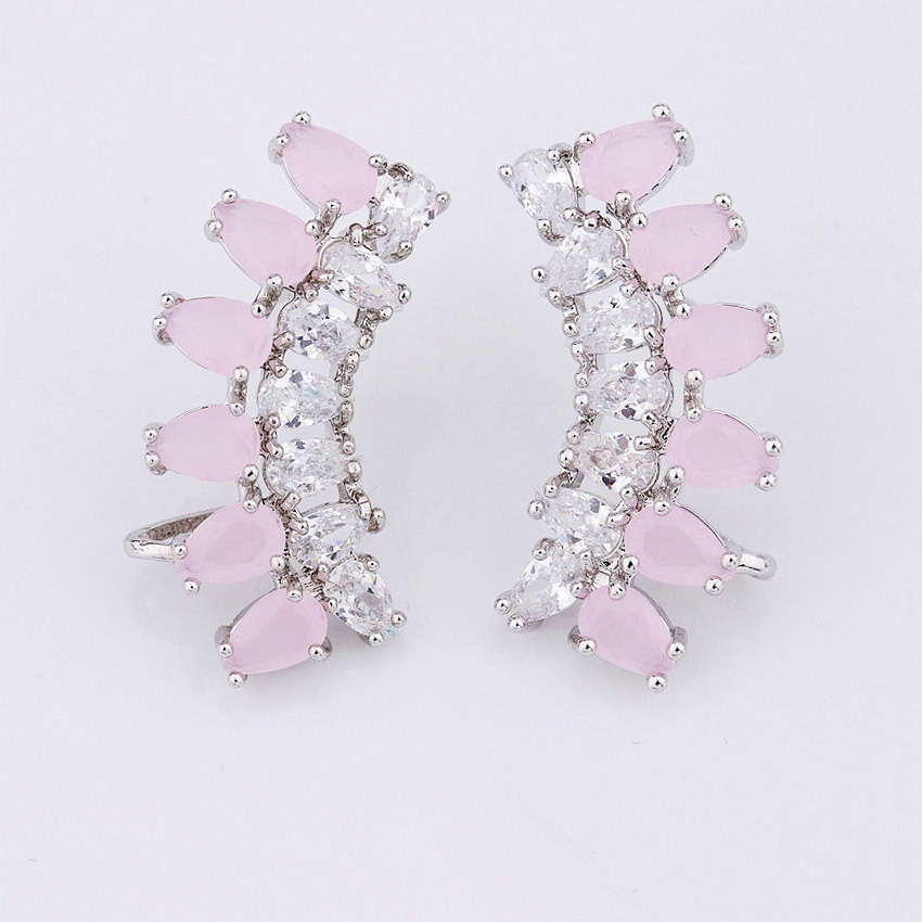 Colorful Crystal Stud Earring White Gold Plated Brass Jewelry