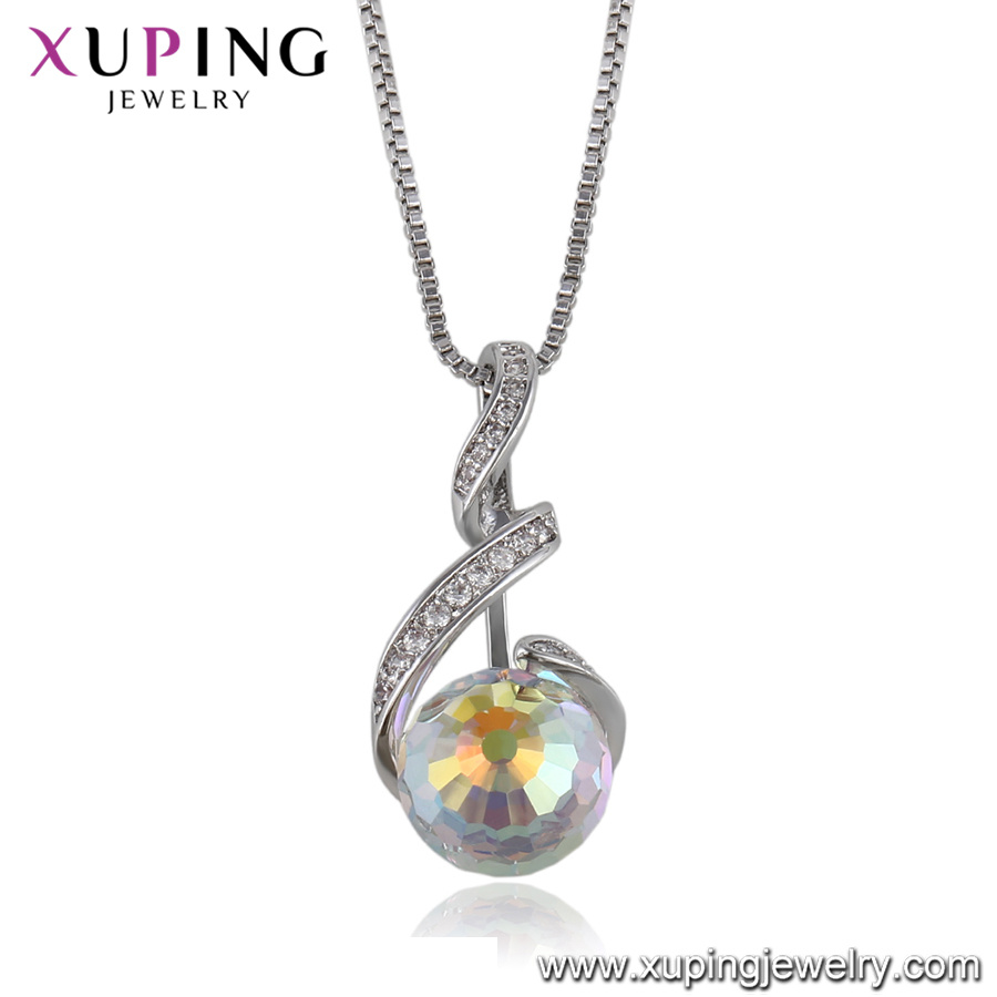 Necklace-00424 Xuping Necklace 9925 Sun Sterling Silver Color Jewelry Crystals From Swarovski