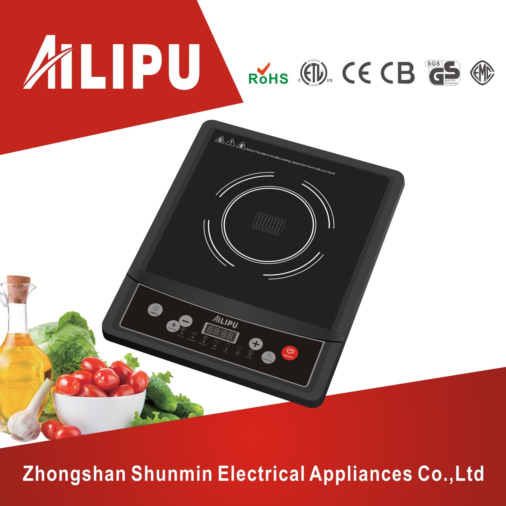 CE/CB Certificate Plastic Fram with Button Control Induction Cooktop 2kw