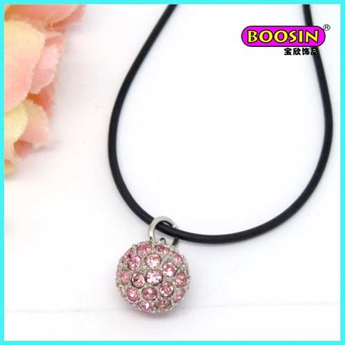 Fashion Custom Cheap Alloy Pink Crystal Pendant Leather Chain Necklace