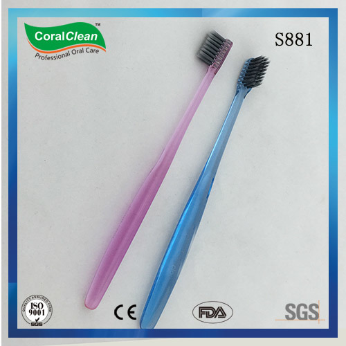 Charcoal Bristles Filament Crystal Handle Adult Toothbrush Unbreakable PETG Handle