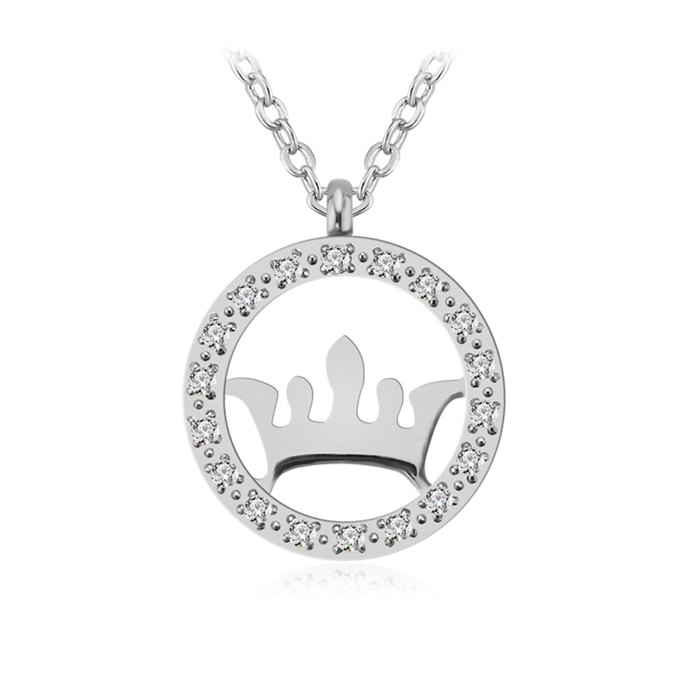 Classic Hollow Crown Metal Pendant with Crystal Stones