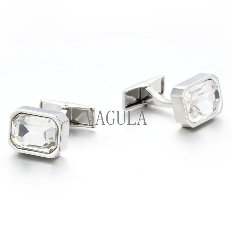 VAGULA Men Jewelry High Quality White Crystal French Shirt Cufflinks 516