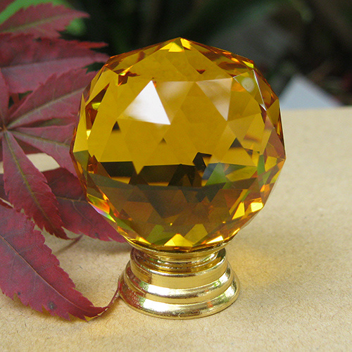 Dia. 40mm Amber Crystal Glass Waredrobe Handle in Brass
