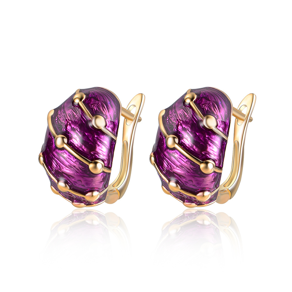 Europe Girl Purple Color Fashion Gold Earring with Electroplate