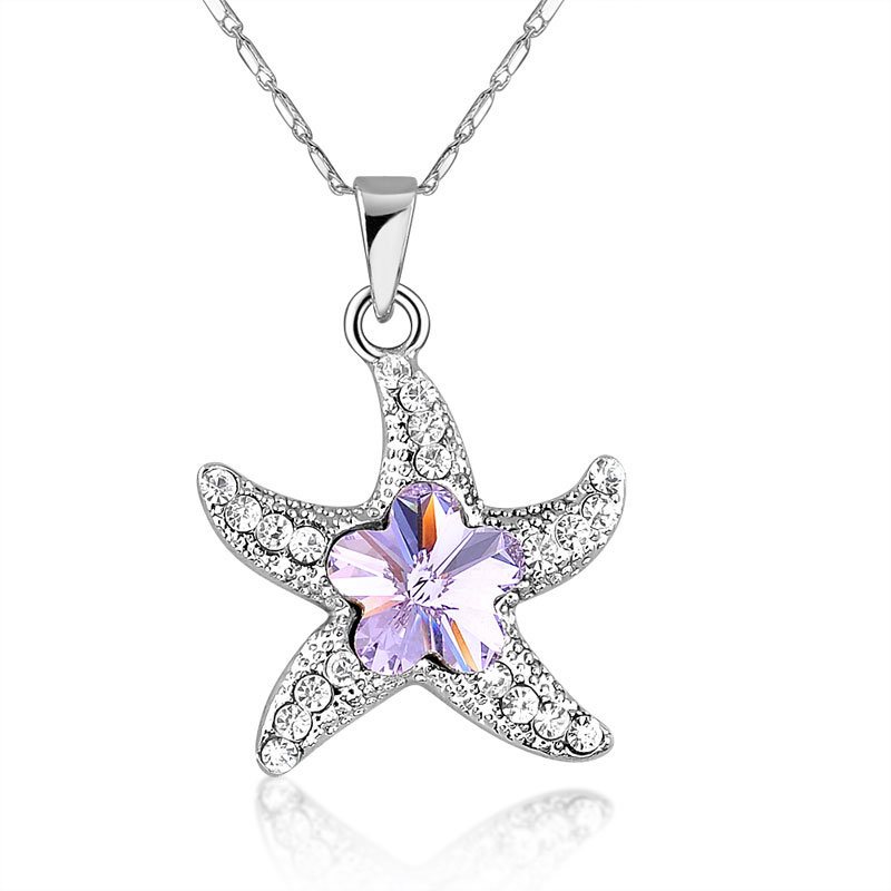 Professional Factory Starfish Rhinestone Jewelry Metal Pendant Necklace