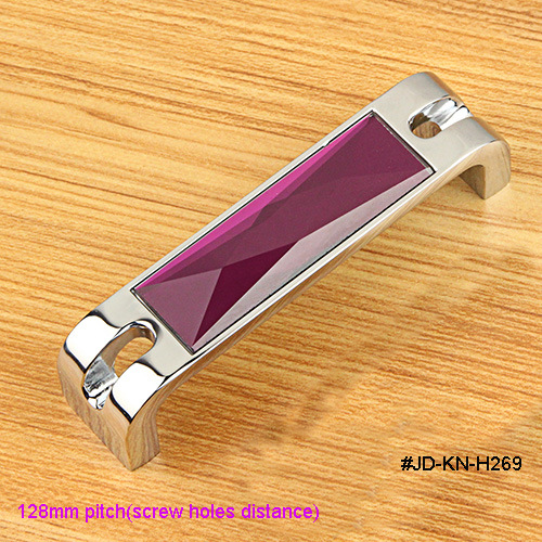 Purple Red Crystal Glass Mirror Drawer Handle 128mm