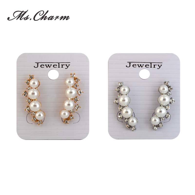 Exquisite Silver/Gold Plated Crystal Pearl Stud Earrings
