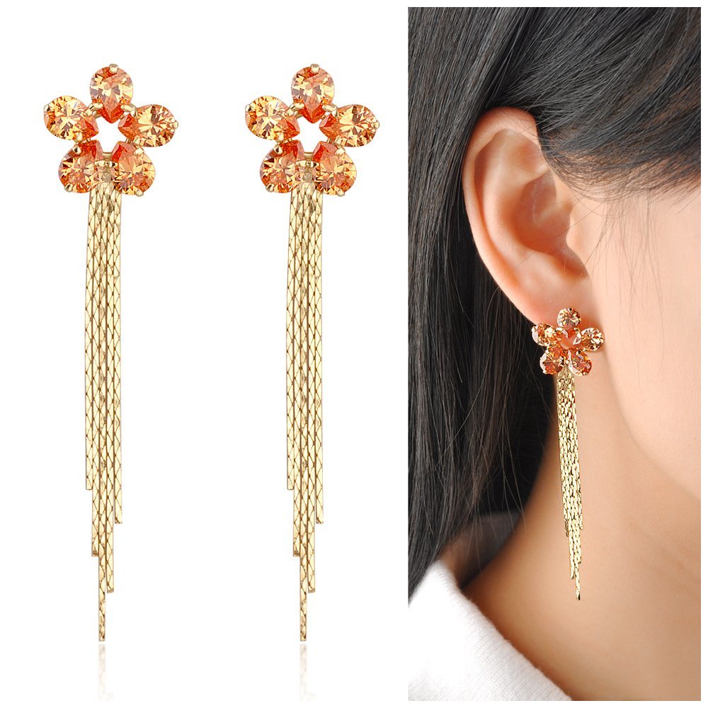Fashion Accessories Gold Plated Rhingstone Tassel Jewelry Earring