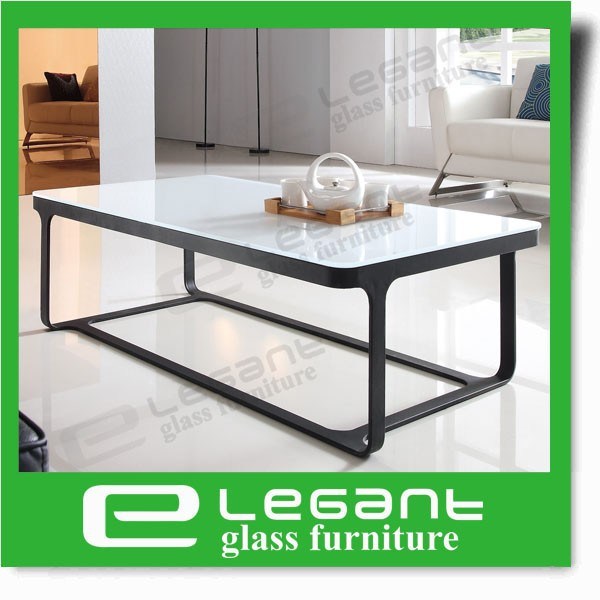 Crystal White Painting Tempered Glass Table with Black Mat Frame