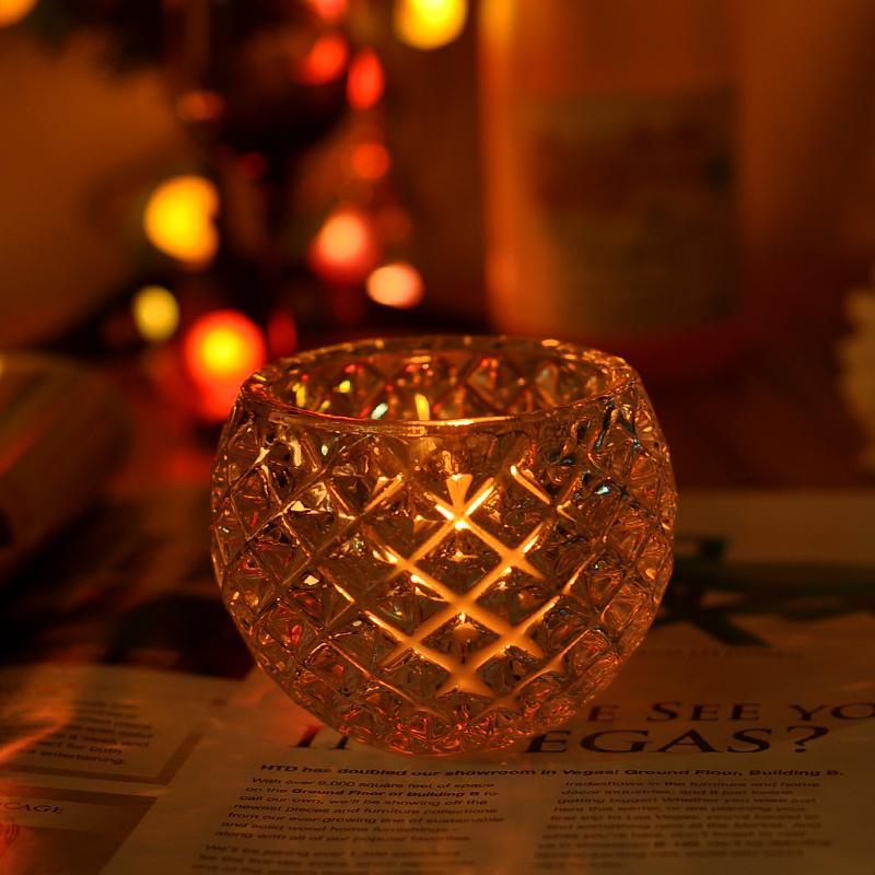 Large Diamond Patterned Crystal Candle Holder Jar