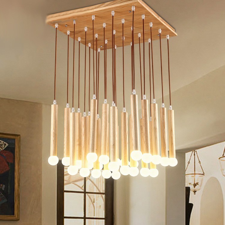 Nordic Batten Creative Art Restaurant Wooden E14 Pendant Lamp