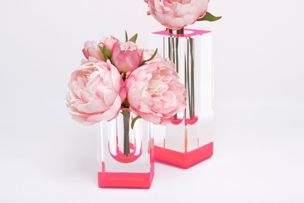 Rose Pink and Clear Translucent Acrylic Tall Vase