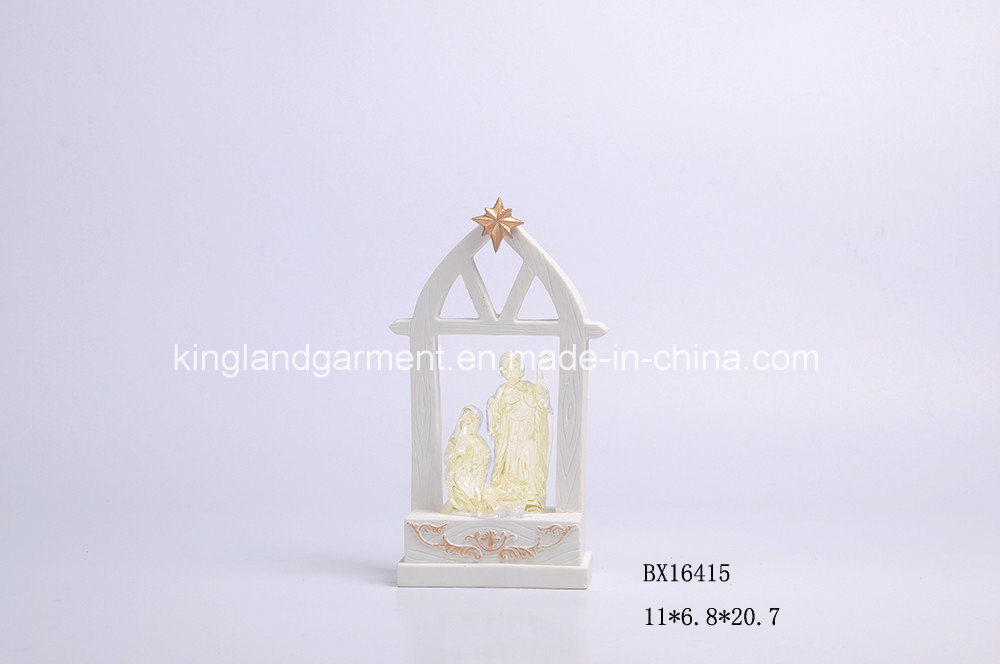 Christmas White Ceramic Window Crystal Nativity Set with LED Tealight