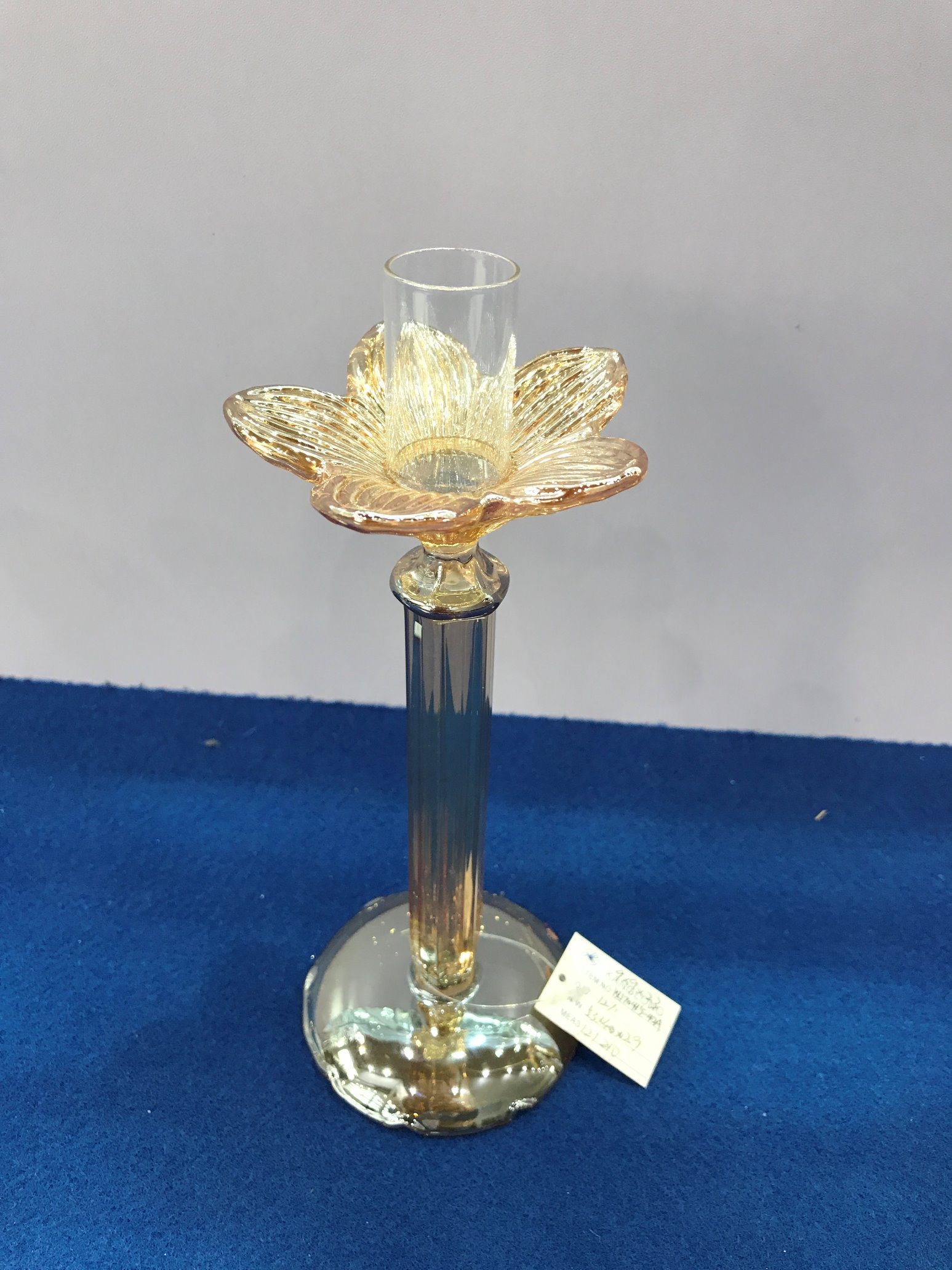 Metallic Gold Color Glass Candle Holder with Single Poster