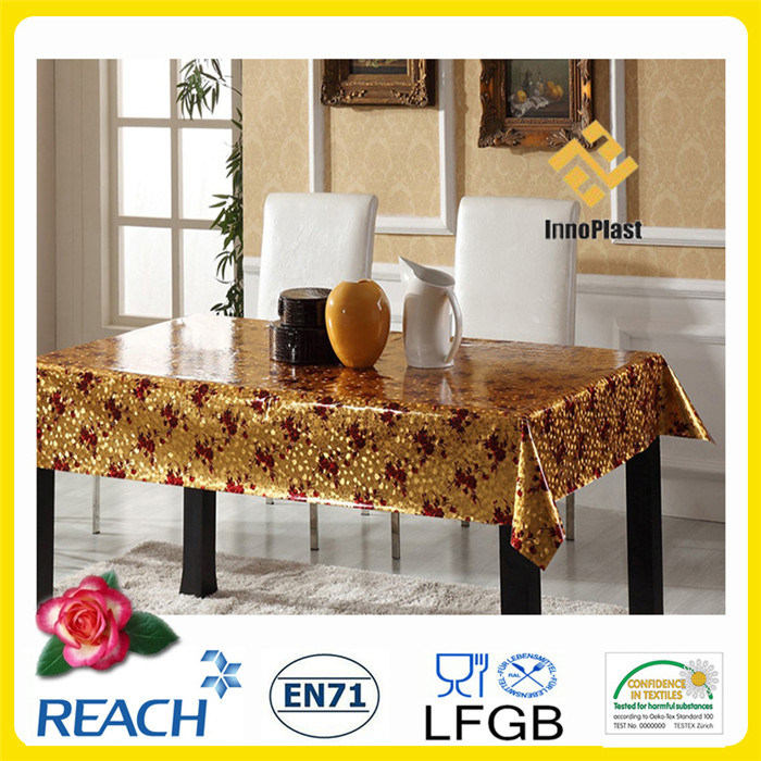 Vinyl PVC Golden and Embossed Table Cover / Table Overlay for Wedding