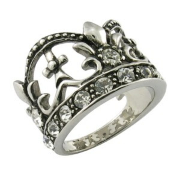 UK Crystal Silver Crown Ring
