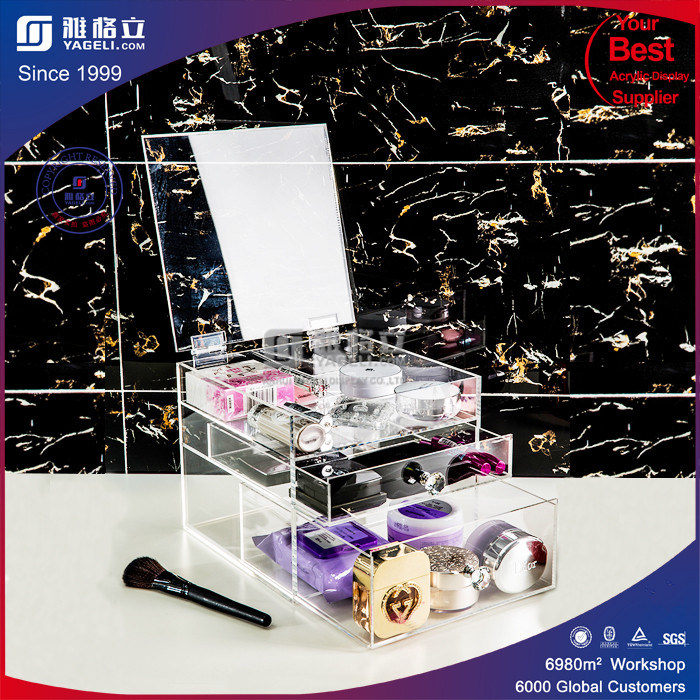 Acrylic Cosmetic Organizer with 3 Drawers, Removable Dividers