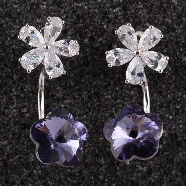 Silver Cubic Zirconia Crystal Diamond Stud Dangle Earrings