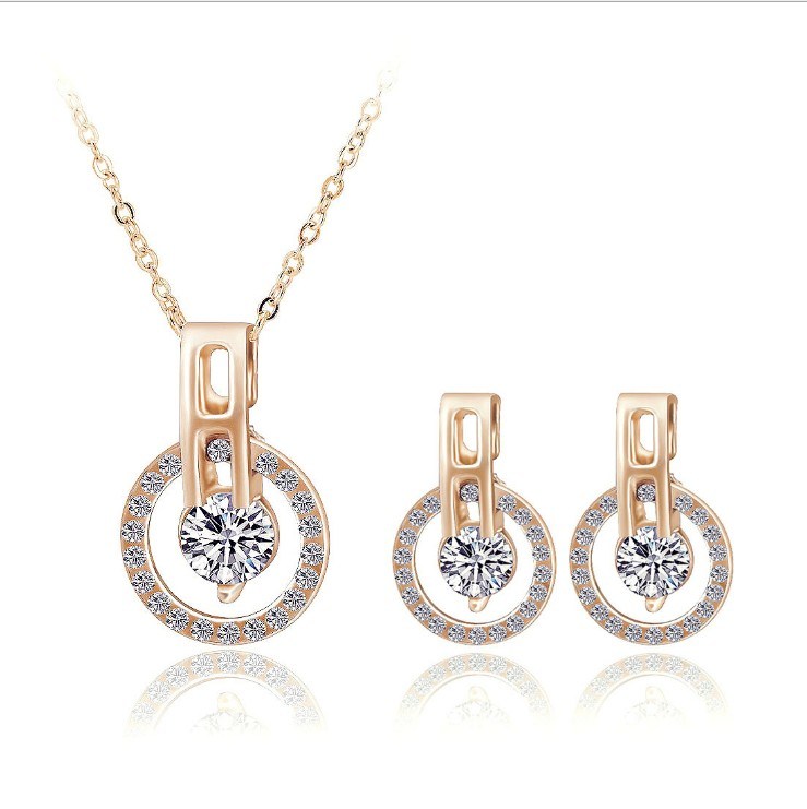 Big Sale Wedding Jewelry Sets Rose Gold Color Necklace/Earring Bijouterie Sets for Women